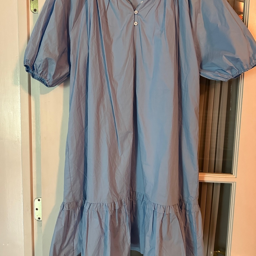 Hyacinth House Light Blue Puff Sleeve Lined Dress Size XL Ruffles Belted